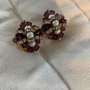 Vintage beaded pearl clip earrings